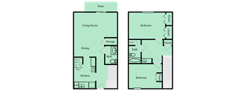 2 bed 1.5 bath floorplan at Gardens at Camp Creek, Georgia