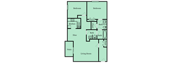2 bed 1.5 bath floorplan A at Gardens at Camp Creek, Georgia, 30349