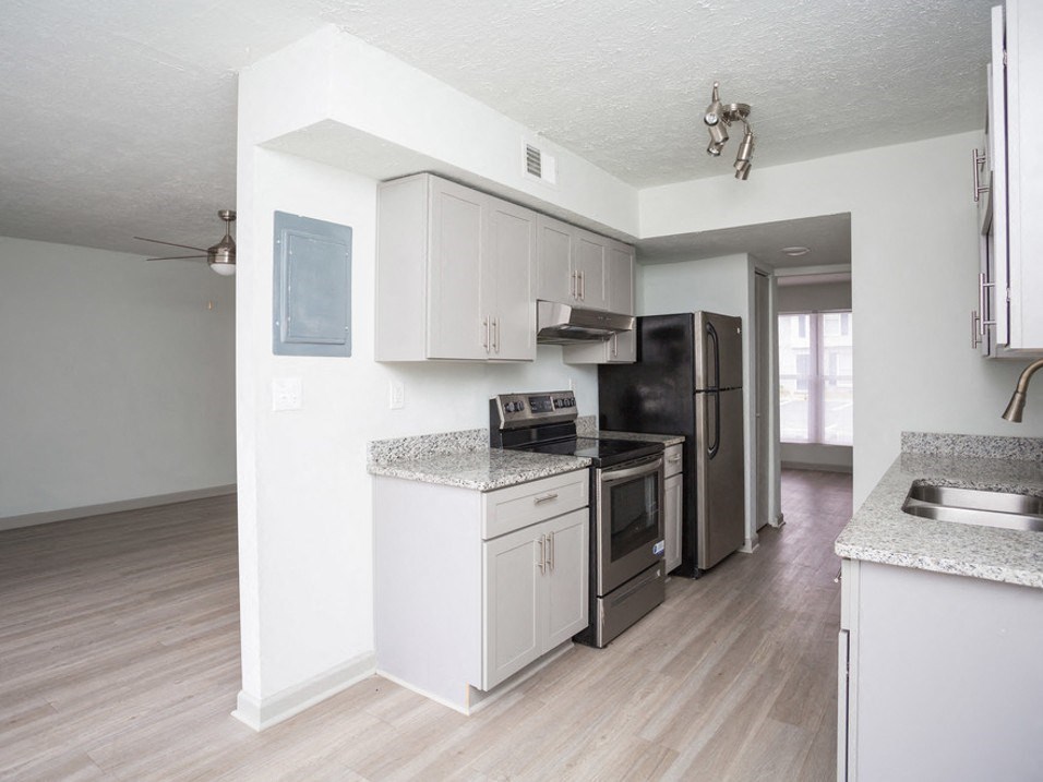 Kitchen in living room at Gardens at Camp Creek, Atlanta