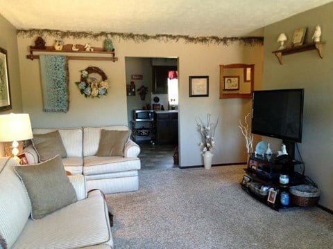 Decorated Living Room at Hidden Meadows, Marietta, OH, 45750