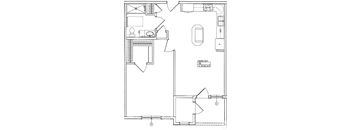 A floor plan of a 1 bedroom unit measuring 764.88 sq ft.