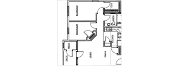 A black and white image of a floor plan for a house.