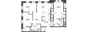 A black and white image of a house floor plan with labeled rooms.
