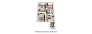 A floor plan of a house with three bedrooms, a living room, a kitchen, and a bathroom.