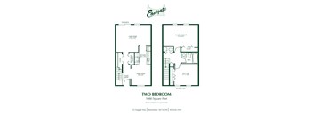 A floor plan for a two bedroom apartment sized at 1080 square feet.