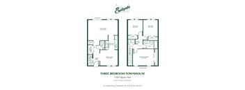 A black and white image of a floor plan for a three bedroom townhouse.