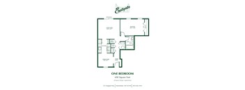 A floor plan for a one bedroom apartment at Eastgate.