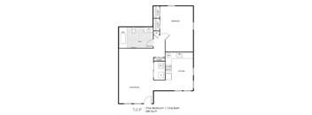 A floor plan of a one bedroom, one bath 540 square foot apartment.