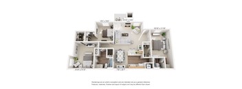 A floor plan of a house with a living room, kitchen, and two bedrooms.