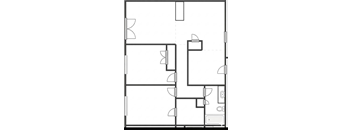 A black and white image of a floor plan with multiple rooms.
