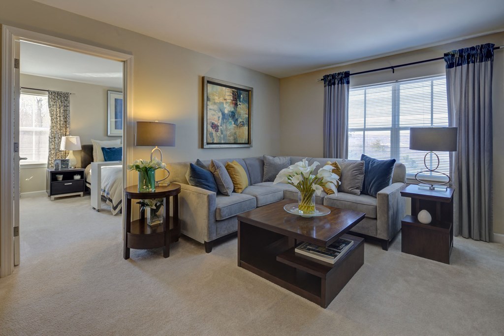 a living room with a couch and a coffee table