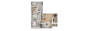 A white and wood bathroom with a toilet, sink, and mirror.