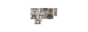 A floor plan of a house with a living room, dining room, kitchen, and three bedrooms.