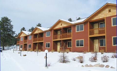 a row of houses in the snow
