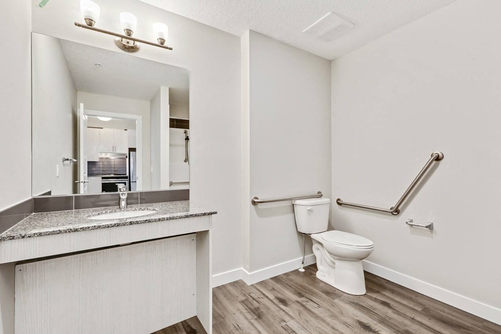 a bathroom with a toilet and a sink and a mirror