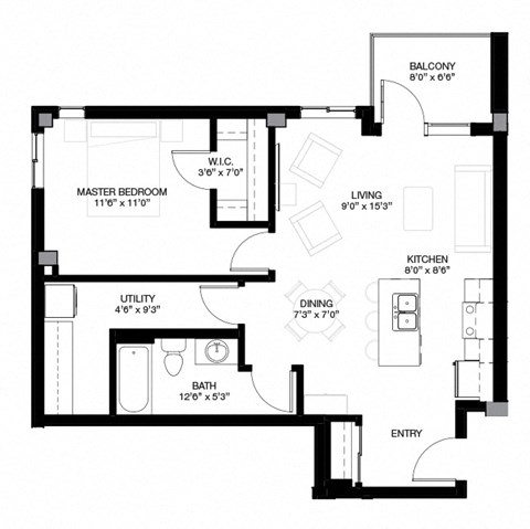 this floor plan is an approximation of our 1 bedroom suite