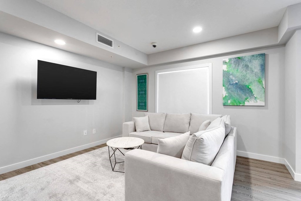 a living room with a couch and a television