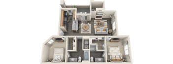 Tresa at Arrowhead Apartments 2 bedrrom 2 bath 927 sqft 3D floor plan rendering