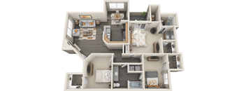 Tresa at Arrowhead Apartments 3 bedroom 2 bath 3D floor plan rendering