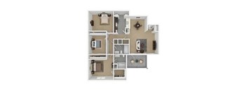 A floor plan of a house with a kitchen, living room, and two bedrooms.