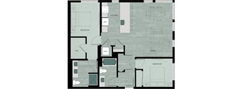 A floor plan of a house with a kitchen, living room, and bedrooms.