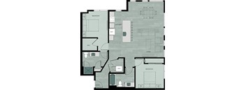 A floor plan of a house with labeled rooms such as bedroom, kitchen, and living room.