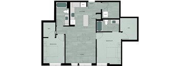 A floor plan of a house with labeled rooms such as kitchen, living room, and bedroom.