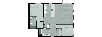 A floor plan of a house with labeled rooms such as bedroom, kitchen, and living room.