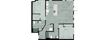 A floor plan of a house with labeled rooms such as bedroom, kitchen, and living room.