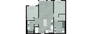 A floor plan of a house with labeled rooms such as kitchen, living room, and bedrooms.