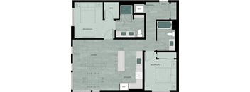 A floor plan of a house with labeled rooms such as bedroom, living room, kitchen, and bathroom.