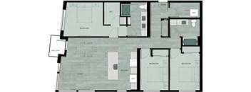 A floor plan of a house with a balcony, kitchen, and multiple bedrooms.