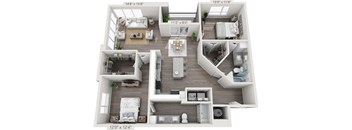 A 3D floor plan of a house with dimensions and room descriptions.