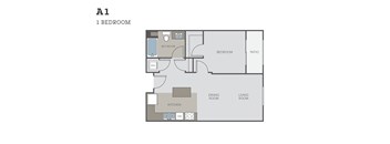 A floor plan of a one bedroom apartment.