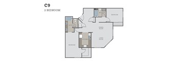 A floor plan of apartment C9 with 2 bedrooms.