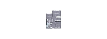 A floor plan of a home with a living/dining area, kitchen, and two bedrooms.