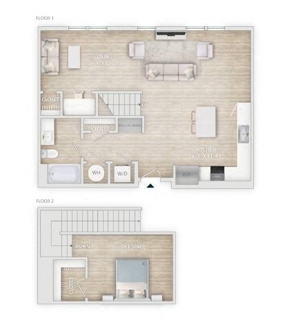 two floor plans of a house with a wooden floor