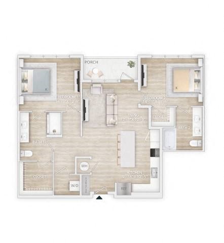 a floor plan of a house with a bedroom and a living room