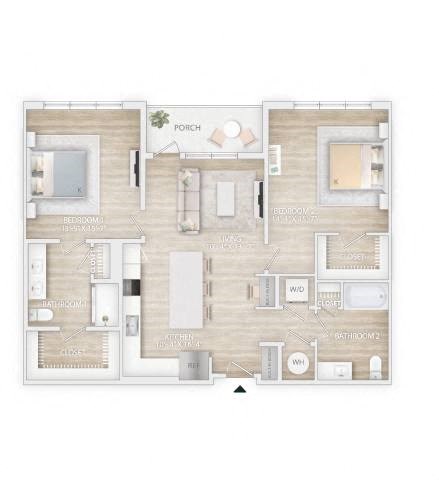 two bedroom floor plan  apartments in the residences at