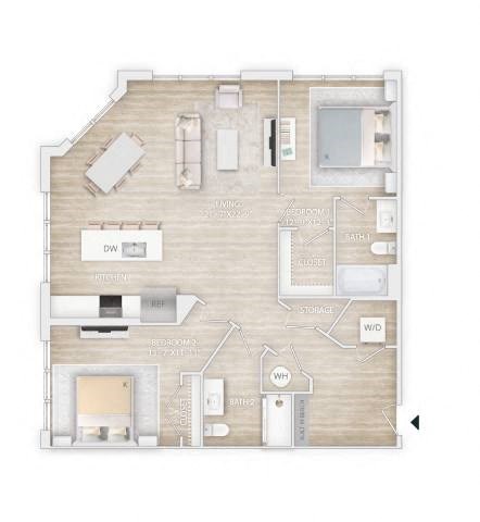2 bedroom floor plan  apartments in the residences at