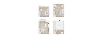 four different floor plans of a 555 sq ft