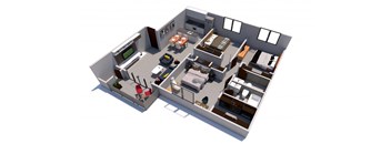 3d floor plan of a 2100 sq ft apartment