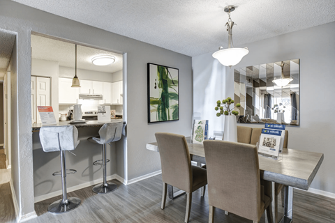 our apartments offer a dining room and kitchen with a bar