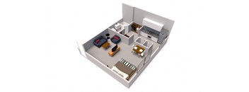 a floor plan of a small apartment with a kitchen and a living room