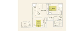 2 bed 1 bath floorplan at Scout Living, powered by Placemakr Apartments, Atlanta, GA, 30308