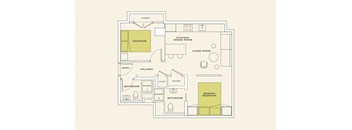 2 bed 2 bath floorplan at Scout Living, powered by Placemakr Apartments, Atlanta, 30308