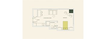 Studio 1 bath floorplan at Scout Living, powered by Placemakr Apartments, Atlanta, GA