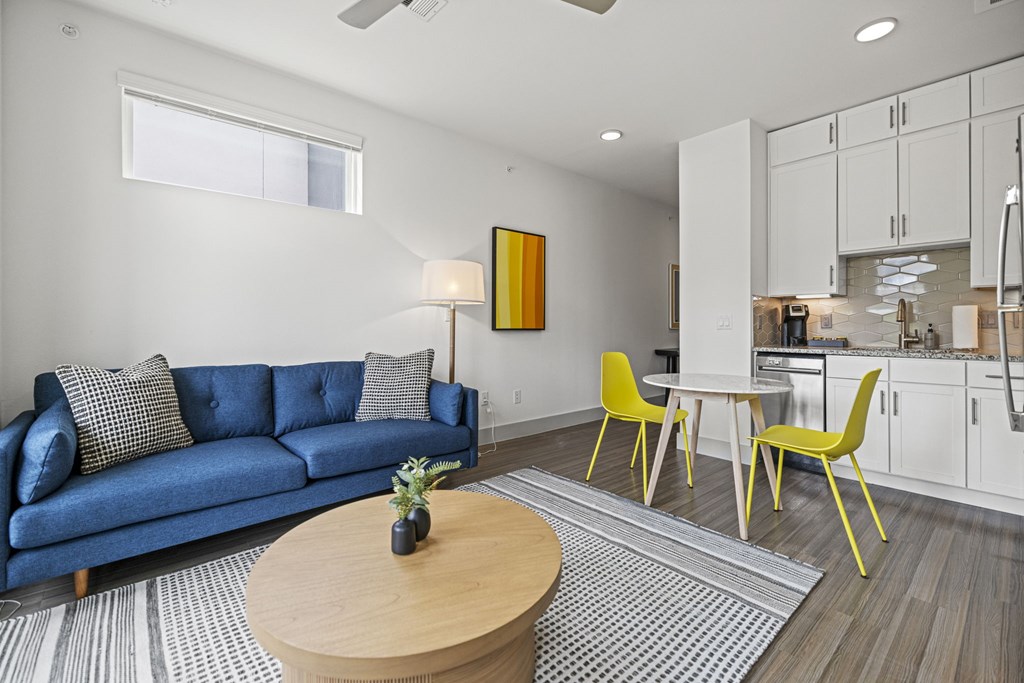 Living Room With Kitchen at Placemakr Downtown Austin, Austin, 78701