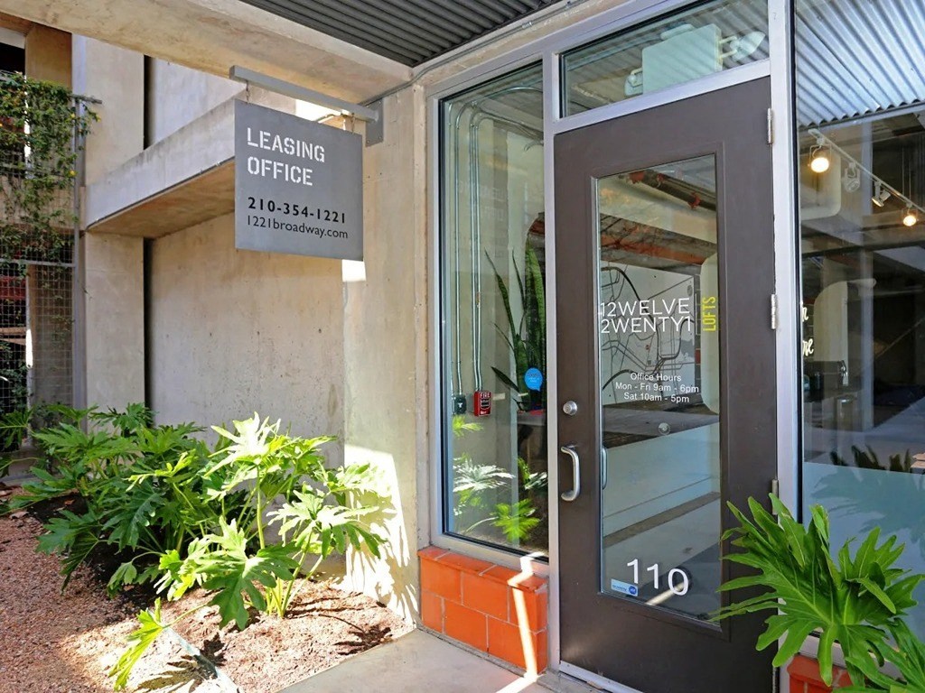 Entrance of leasing office at 1221 Broadway Lofts, San Antonio, TX
