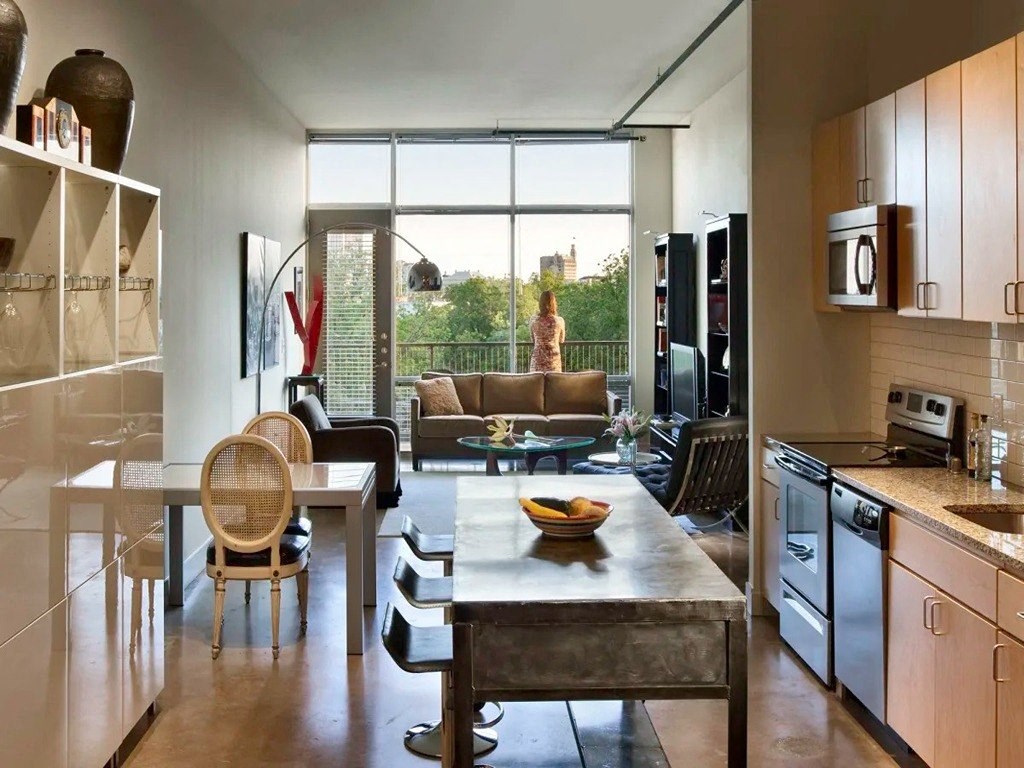 Kitchen Designed With Ample Storage Space at 1221 Broadway Lofts, San Antonio